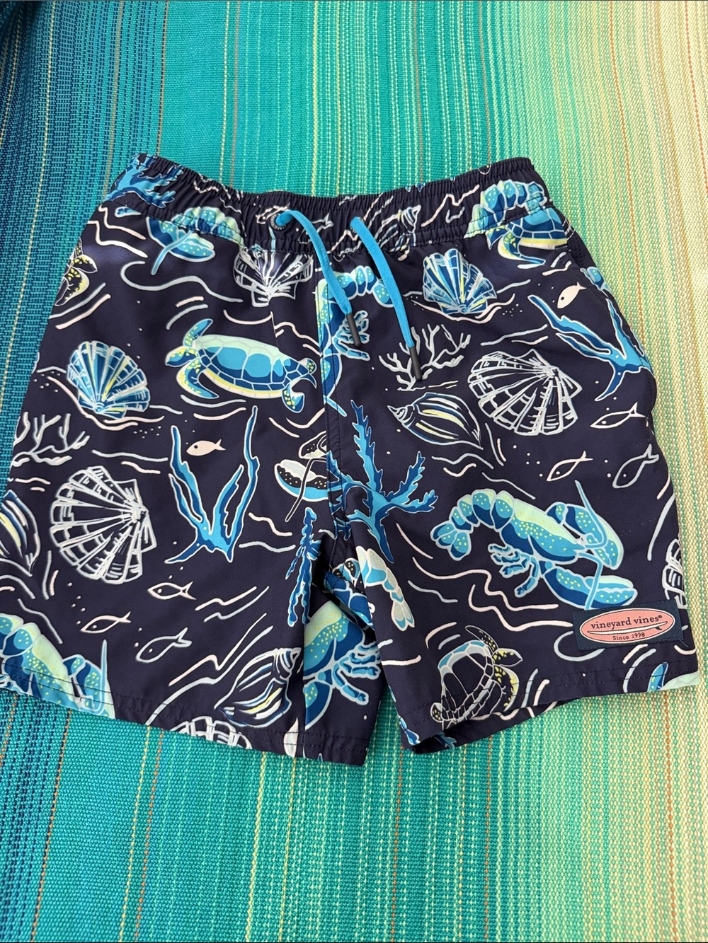 Vineyard Vines Navy Blue Turtle & Shell Print Swim Shorts